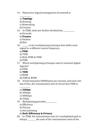 in tdm slots are further divided into|mcq question on topology.